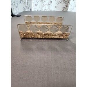 Coastal Shell Napkin Holder Metal & Wicker Beach Nautical Table Decor